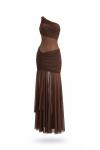 Olya Tek Omuz Tasarım Elbise Kahverengi