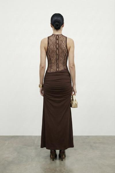 Paula Sırt Dekolteli Tasarım Elbise Kahverengi