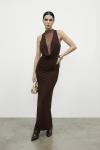 Paula Sırt Dekolteli Tasarım Elbise Kahverengi