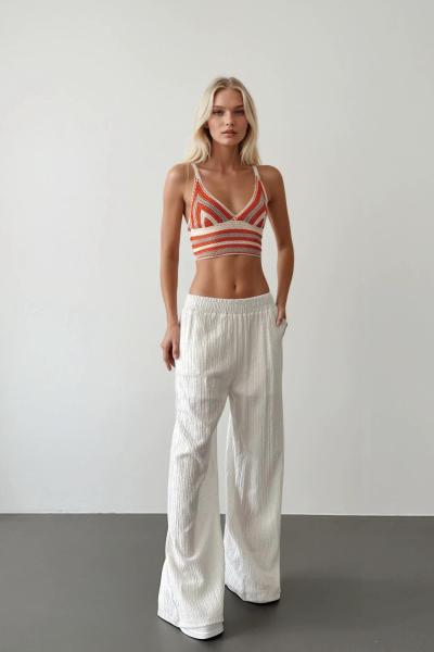 Reagan Çizgili Triko Crop Turuncu