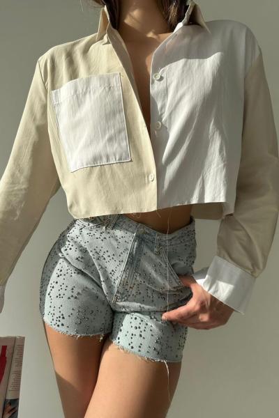 Serry Çift Renk Poplin Crop Gömlek Sarı