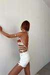 Sophie Bağlamalı Crochet Crop Ekru Taba
