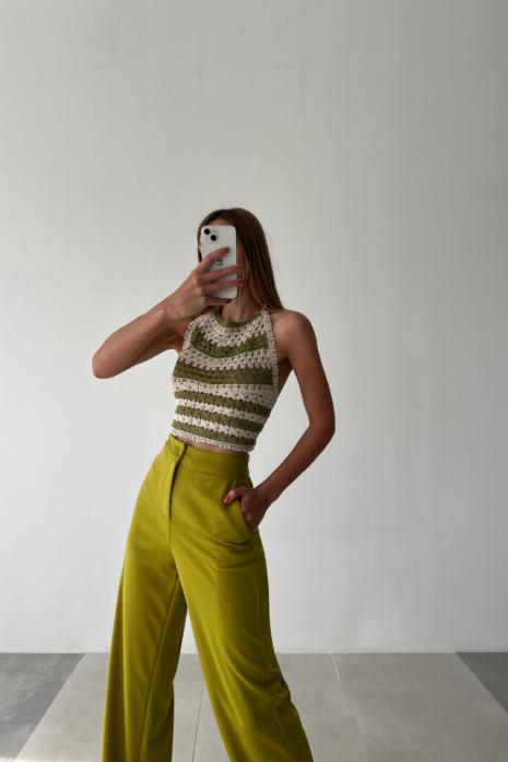 Sophie Bağlamalı Crochet Crop Yeşil