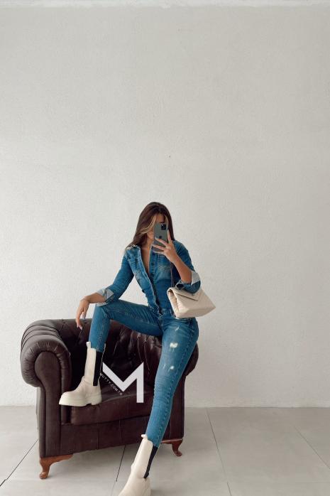 Tasha Slimfit Yırtık Detaylı İthal Jean Tulum Plus Size Mavi