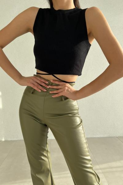 Tina Bel Bağlamalı Örme Triko Crop Siyah