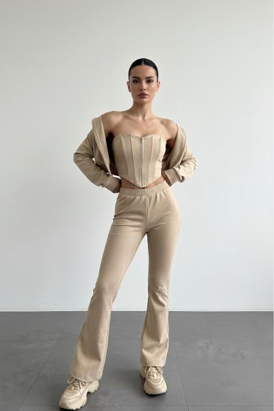 Vina Korse Detaylı Süet Üçlü Takım Bej