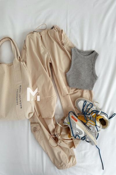 Wanda  Bel Ve Paça Ayarlanabilir Paraşüt Kumaş Kargo Pantolon Bej