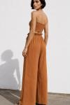 Kety Pantolon+Crop Rahat Kalıp Bohem Takım Kahverengi