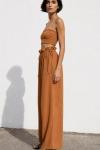 Kety Pantolon+Crop Rahat Kalıp Bohem Takım Kahverengi
