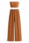 Kety Pantolon+Crop Rahat Kalıp Bohem Takım Kahverengi