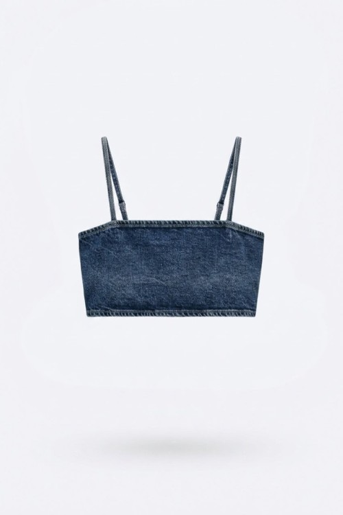 Dori Arkası Agraf Geçmeli Jean Crop  Mavi