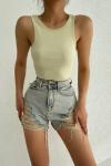 Meriyt  Yüzücü Crop  Top Bej