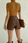 Sleeve Triko Crop Sütlü Kahve