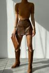 Sleeve Triko Crop Sütlü Kahve
