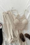 Lian Keten Beli Lastikli Pantolon  Bej