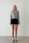 Tia Vatkalı Crop Blazer Ceket Gri