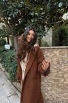 Natali Kruvaze İç Astarlı Kaşe Kaban Taba