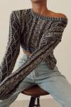 Urban Saç Örgü Efektli Crop Oversize Kazak  Gri