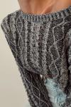 Urban Saç Örgü Efektli Crop Oversize Kazak  Gri