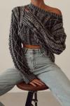 Urban Saç Örgü Efektli Crop Oversize Kazak  Gri