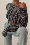 Urban Saç Örgü Efektli Crop Oversize Kazak  Gri