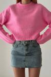 Alise Bisiklet Yaka Crop Kazak Pembe