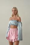 Kolları Çıkabilen Straples Kollu Denim Bluz Arya  Mavi