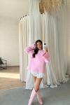 Kira Sıfır Yaka Yumoş Oversize Kazak Pembe