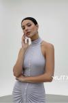 Sonia Dugme Detayli Drapeli Maxi Elbise  Gri