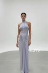 Sonia Dugme Detayli Drapeli Maxi Elbise  Gri