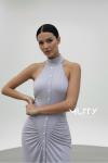 Sonia Dugme Detayli Drapeli Maxi Elbise  Gri