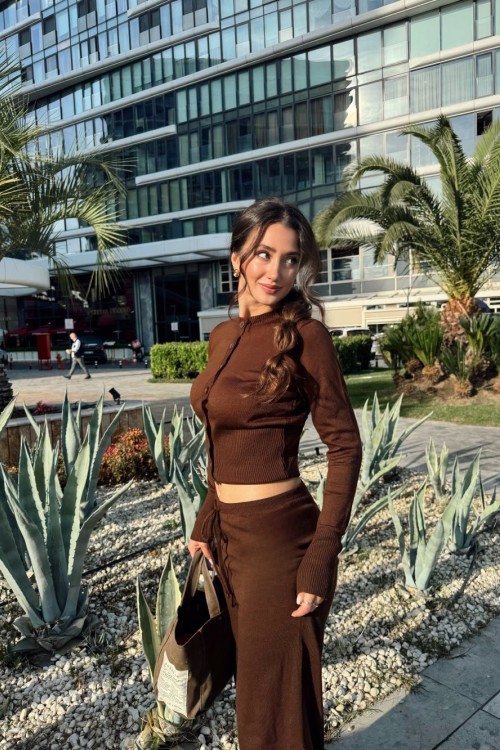 Nira Relax Mevsimlik Triko Takım Kahverengi