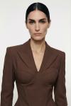 Donna korseli blazer pantolon set Kahverengi