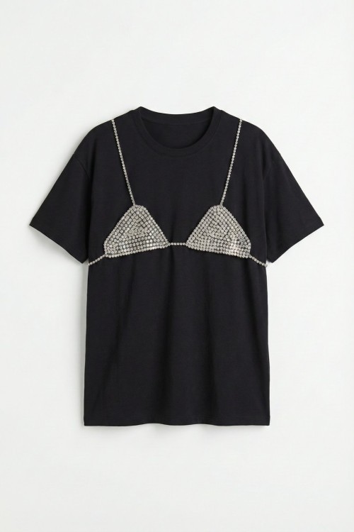 Liana Tas Detayli Oversize T-shirt  Siyah