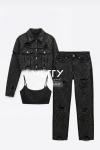 Yonda Taşlı Boyfriend Jean Pantolon  Siyah