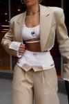 Luton Boxerli Pantolon+Crop+Blazer Set Bej