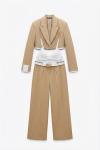 Luton Boxerli Pantolon+Crop+Blazer Set Bej
