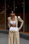 Luton Boxerli Pantolon+Crop+Blazer Set Bej