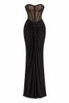 Nina Korse Detaylı Maxi Elbise  Siyah