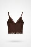 Zr Dantel Detayli Mini Crop Bluz Kahverengi
