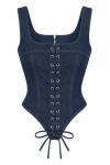 Ella Önü Bağlamalı Denim Korse Mavi