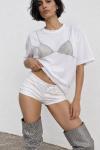 Liana Tas Detayli Oversize T-shirt  Beyaz
