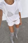 Liana Tas Detayli Oversize T-shirt  Beyaz