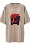 Night Oversize Yikamali Eskitmeli T-shirt/Elbise  Bej