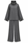 Boyunlu Bluz + Palazzo Pantolon 2 li Set Pisa Gri