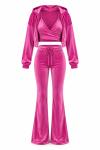 Velo Fransız Kadife Crop+Ceket+alt 3 lu Set Fuşya