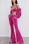 Velo Fransız Kadife Crop+Ceket+alt 3 lu Set Fuşya