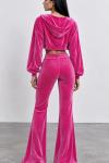 Velo Fransız Kadife Crop+Ceket+alt 3 lu Set Fuşya