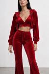 Velo Fransız Kadife Crop+Ceket+alt 3 lu Set Kırmızı