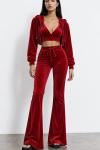 Velo Fransız Kadife Crop+Ceket+alt 3 lu Set Kırmızı